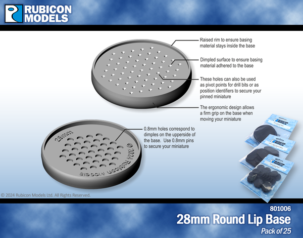 ~801006 28mm Round Lip Base- 1 package of 25 bases