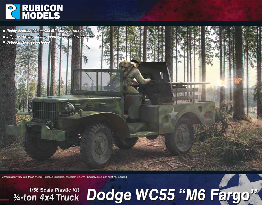 280102 Dodge WC55 “M6 Fargo” ¾-ton 4x4 Truck, 37mm GMC – Rubicon Models USA